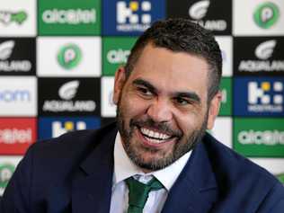 South Sydney NRL player Greg Inglis announces his retirement during a press conference at Redfern Oval, Sydney. Picture: Brett Costello