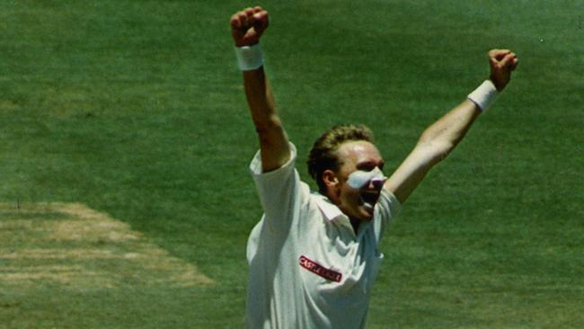 South African paceman Allan Donald shows his joy at taking Damien Martyn's wicket during their famous win in 1994.