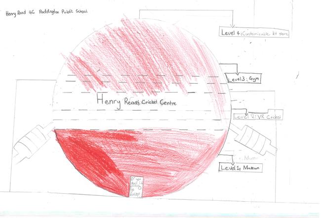 Henry Read, Year 4, Paddington Public School has designed Henry Read’s Cricket Centre. The sign on front door says: “If you don’t like cricket, GO AWAY!” Level 1 is a museum, level 2 VR Cricket, level 3 gym, and level 4 is a customisable kit store.