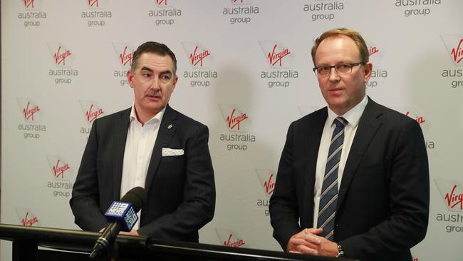 Virgin Australia CEO Paul Scurrah and administrator Vaughan Strawbridge of Deloitte. Picture: John Feder