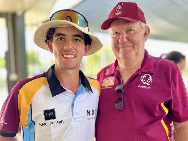 Kobi Johnston and Kev Maher at the Ron Bushby Shield Memorial Shield 2024. North Queensland under-18 v South Queensland under-18. Cricket Far North. Contributed by Kev Maher.