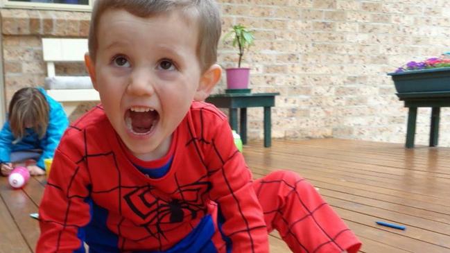 Missing boy William Tyrrell wearing the Spider-Man suit in which he disappeared in September, 2014. Picture: Supplied