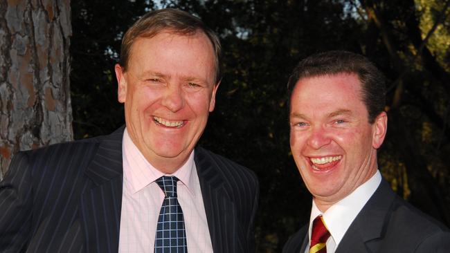 Pyne celebrates his 15th year as a Federal MP in Adelaide in 2008 with special guest, the former Treasurer Peter Costello. Picture: CHRIS WALLS