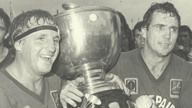 Gary Seaton and Rod Morris celebrating the 1982 Premiership.