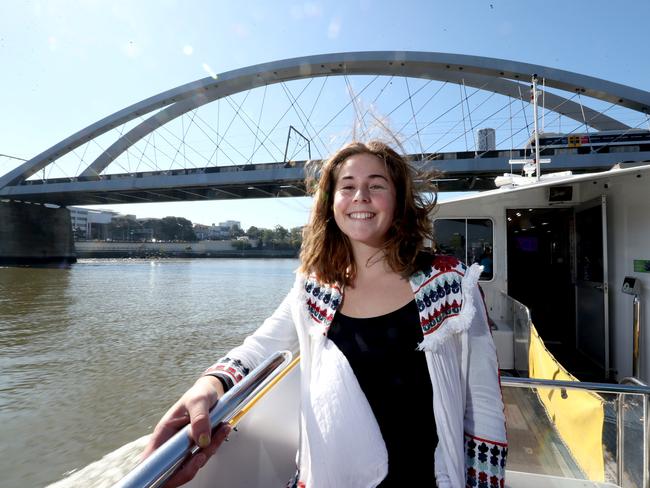 Deb Frecklington with uni student Josephine Gracey 19 and Lnp Candidate for Maiwar Lauren Day on a  City Cat to go with announcement to help Senior or Student would benefit from the policy. Pic Jamie Hanson