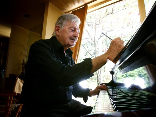 Peter Sculthorpe at work in his studio in Sydney.