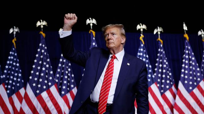 Republican presidential candidate and former U.S. President Donald Trump leaves the stage a the conclusion of a campaign rally at the Forum River Centre.