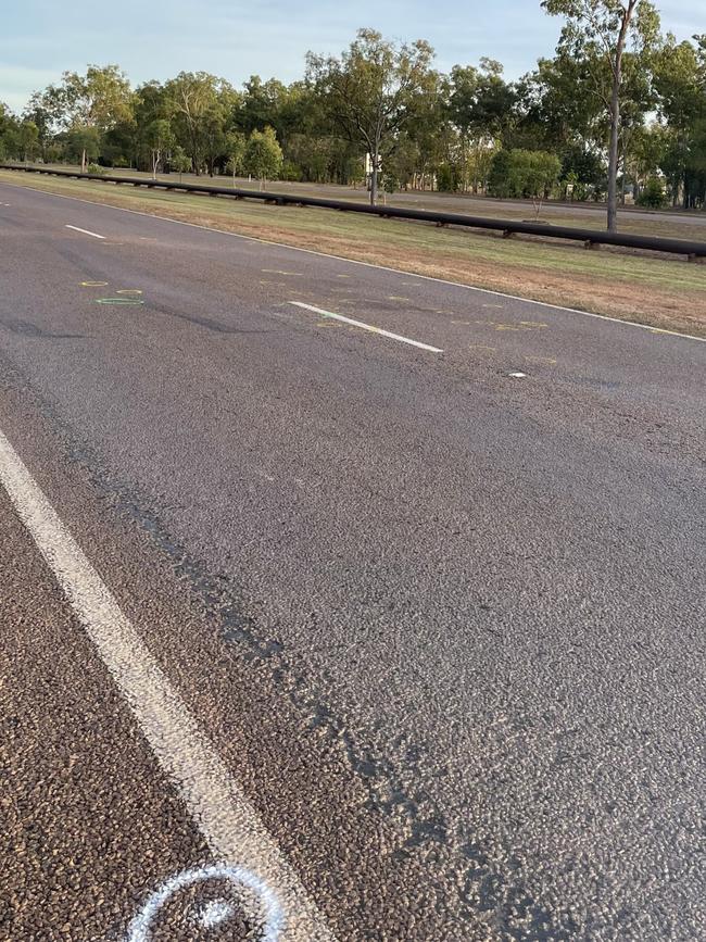 The scene of an incident on the Stuart Hwy in Berrimah where a woman was hit by a car. Picture: Bethany Griffiths