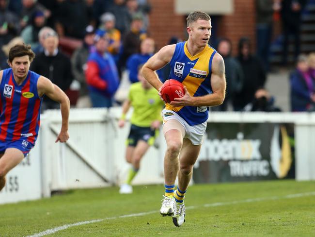 Williamstown's Ben Jolley runs with the ball during the VFL against Port Melbourne. Picture: Martin Keep