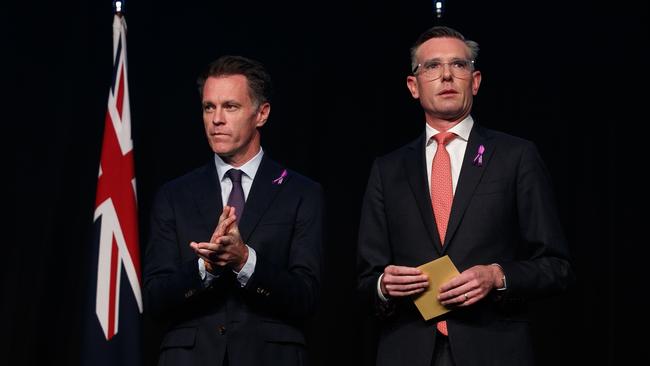 Chris Minns and Dominic Perrottet following an election debate. Picture: NCA NewsWire / Tim Pascoe