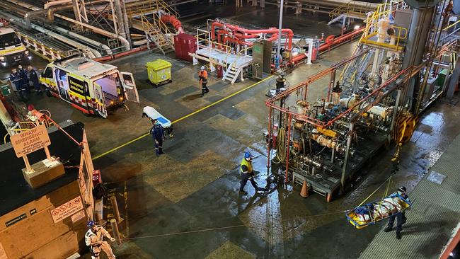 The injured man is safely removed from the scene at Port Botany. Picture: NSW Ambulance