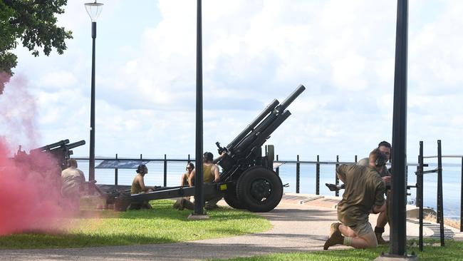 Gunners reenactment at the 81st commemoration of the Bombing of Darwin held at the cenotaph on the esplanade. Picture: (A) manda Parkinson