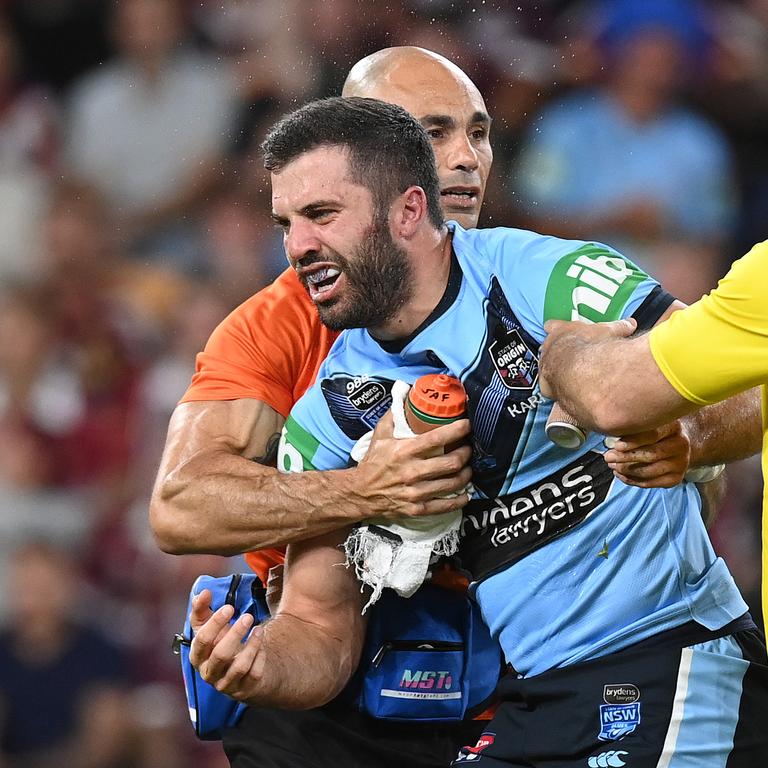 James Tedesco was knocked out in a devastating blow for the Blues in Origin III. Picture: Getty Images