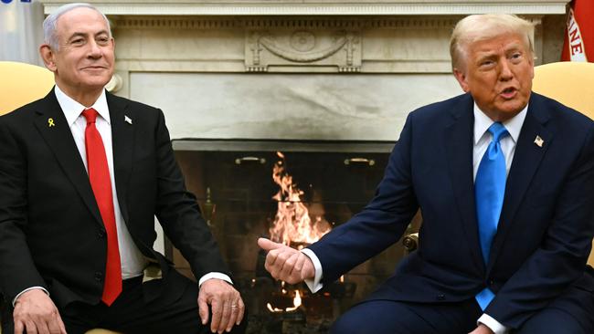 Donald Trump meets with Israel's Prime Minister Benjamin Netanyahu in the Oval Office of the White House. Picture: AFP.