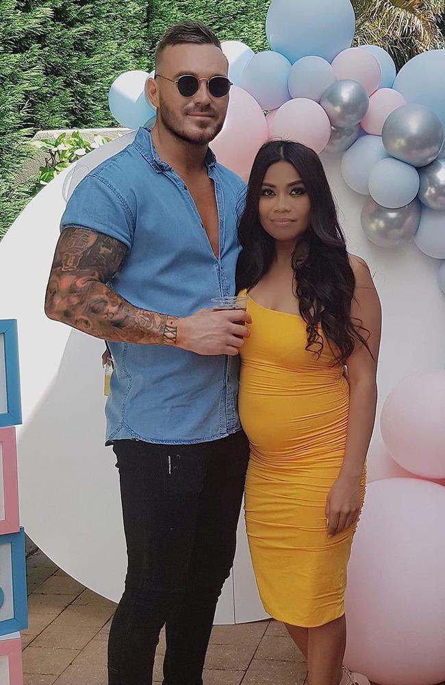 Married At First Sight’s Cyrell Paule and Love Island Australia’s Eden Dally at their baby gender reveal. Picture: Instagram