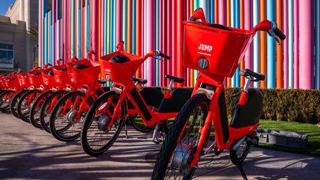 Uber Jump e-bicycles. Picture: Jennifer Dudley-Nicholson