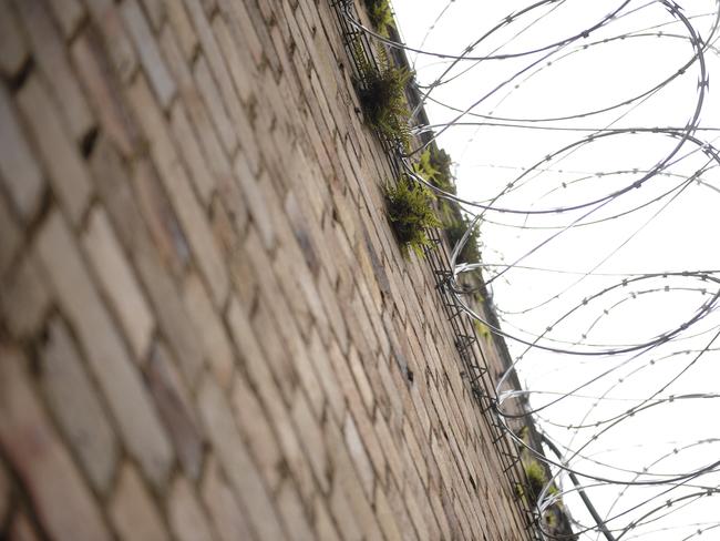 The barbed wire around the Grafton Jail