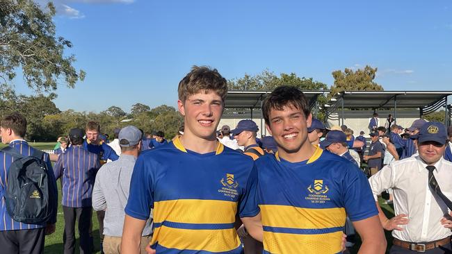 TGS players Jonah Allen and Tom Bailey who scored a try.