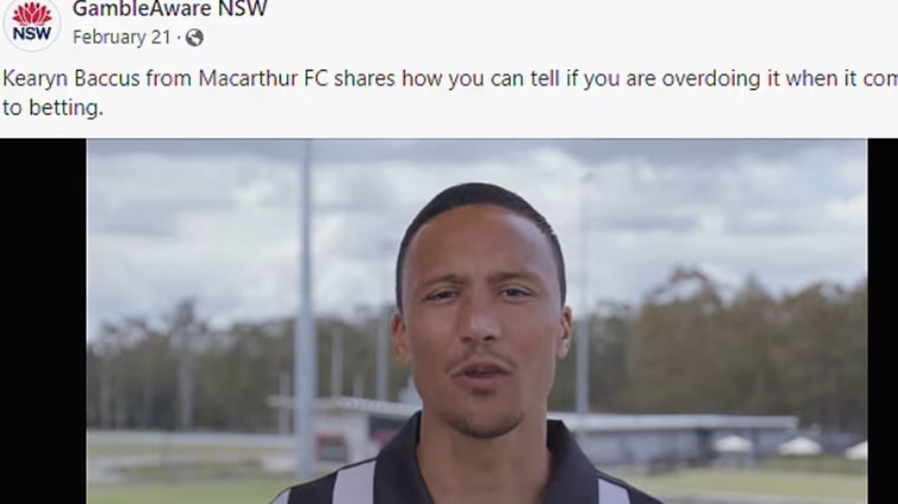 GambleAware NSW has removed a video of Macarthur FC player Kearyn Baccus. Picture: ABC