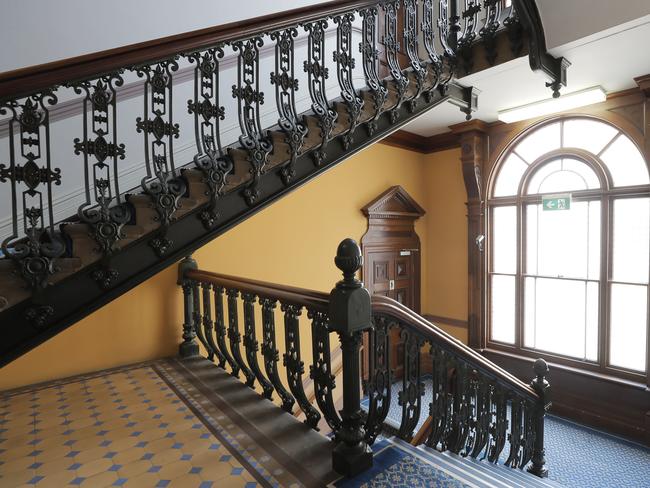 An elaborate staircase inside the Hobart Treasury buildings. Picture: RICHARD JUPE