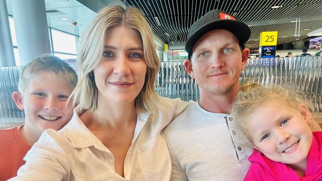 Mackay resident Caitlin Harvey, her partner Chris and two children Kyron and Everlee had a nightmarish journey back to Mackay after their flight was cancelled. Picture: Contributed