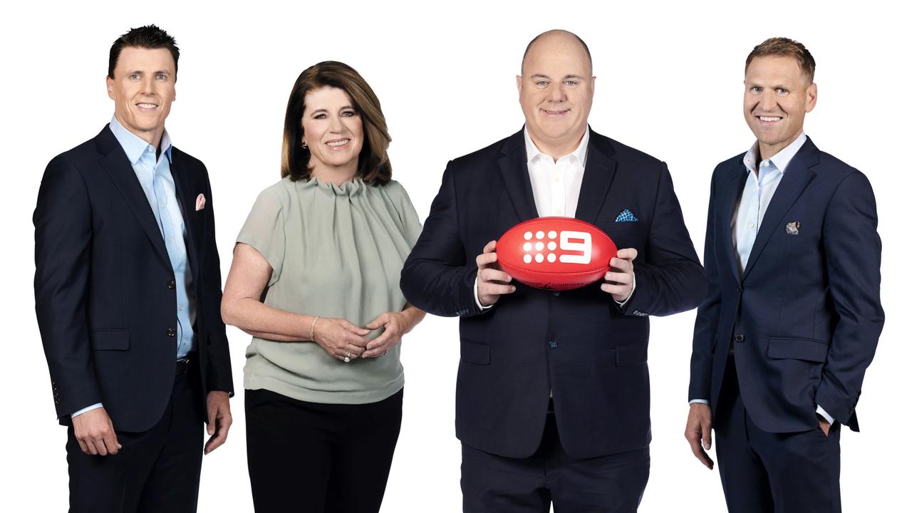 Matthew Lloyd, Caroline Wilson, Craig Hutchison and Kane Cornes are part of Footy Classified. Picture: Channel 9