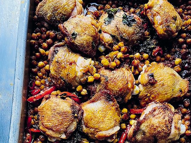 EMBARGO FOR TWAM, 01 MARCH 2025. FEE MAY APPLY. Chicken with chickpeas. Pranzo by Guy Mirabella (Hardie Grant Books), RRP $60. Photo: Guy Mirabella