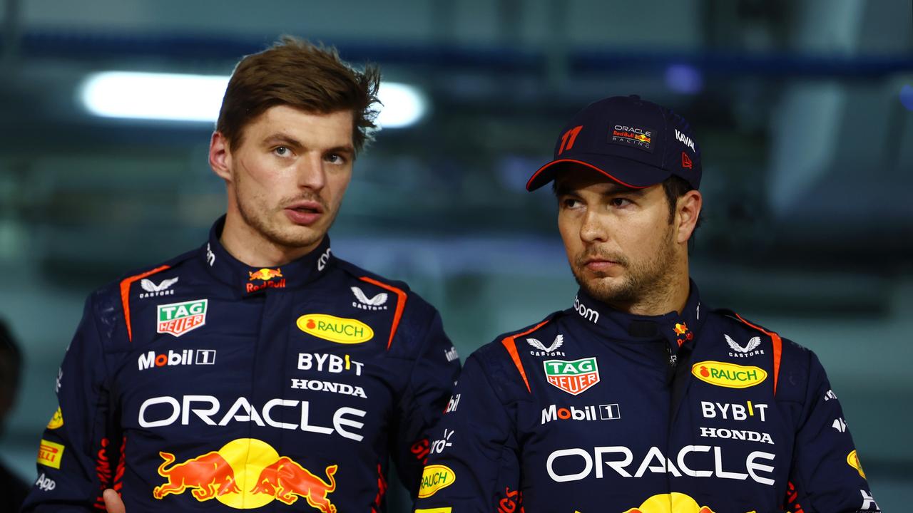 Pole position qualifier Max Verstappen (L) and Red Bull teammate Sergio Perez. Picture: Gettty