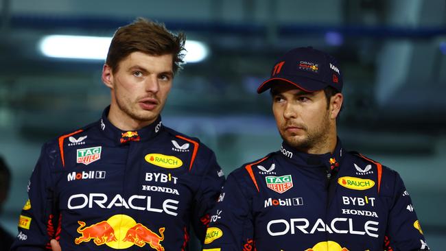 Pole position qualifier Max Verstappen (L) and Red Bull teammate Sergio Perez. Picture: Gettty