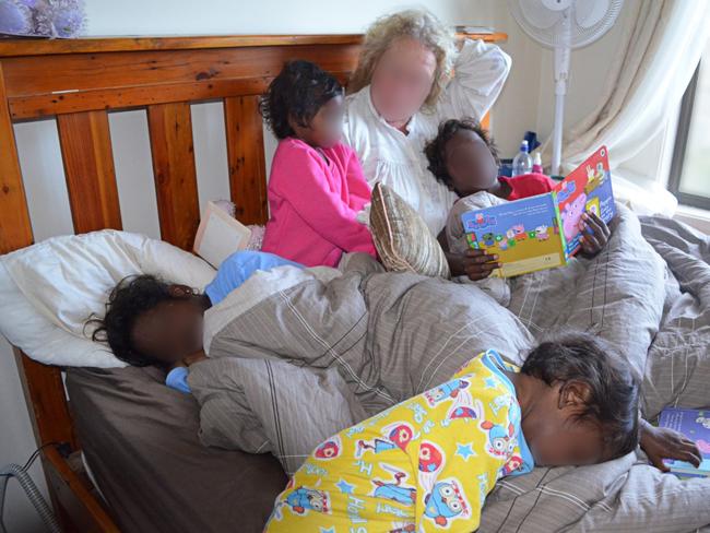 Pictures to illustrate story by Christine Middap on the forced removal of indigenous children from white foster parents. To protect the identity of subjects, pseudonyms have been used. 2016 - Foster mother Marie with (L-R) Jess, Milly, Yakamurro and Benny.