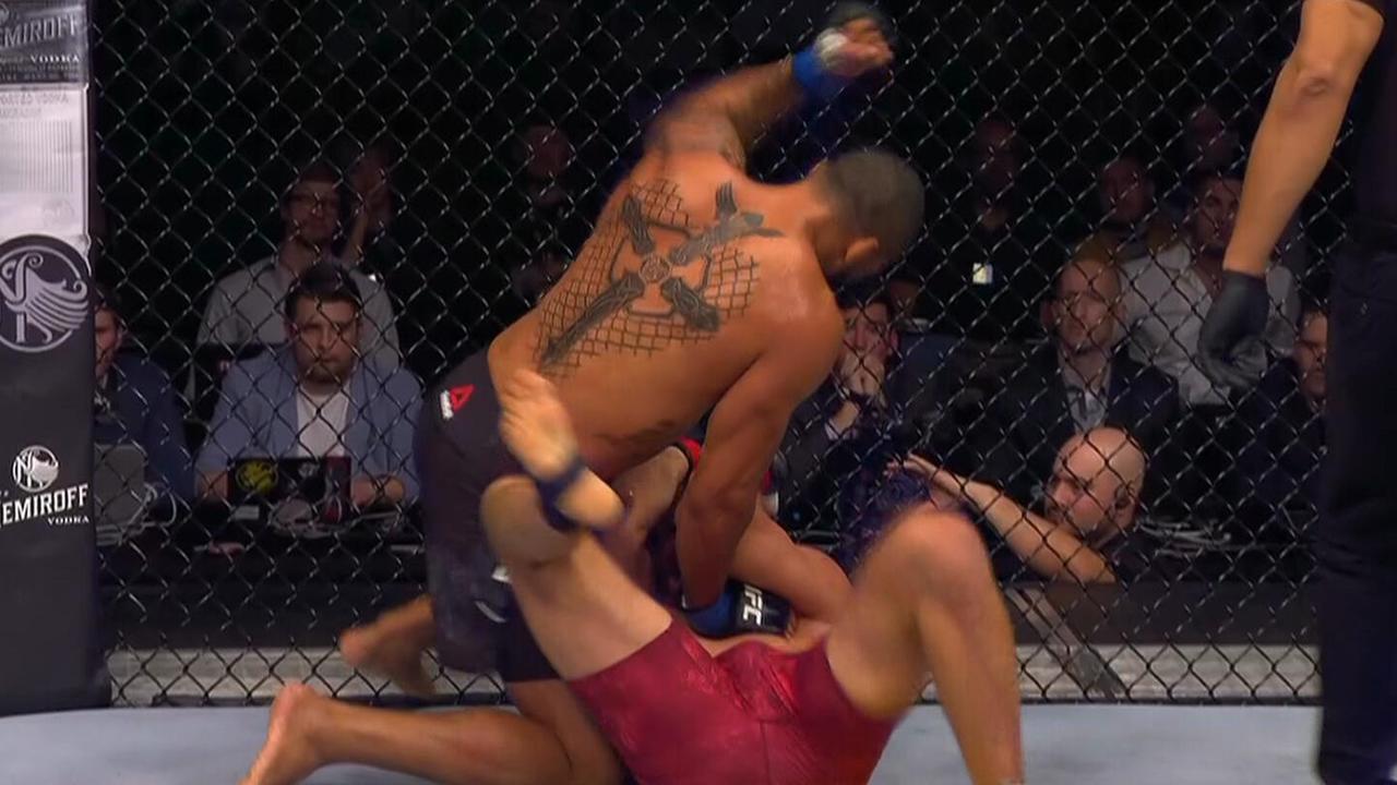 Thiago Santos stops Jan Blachowicz.