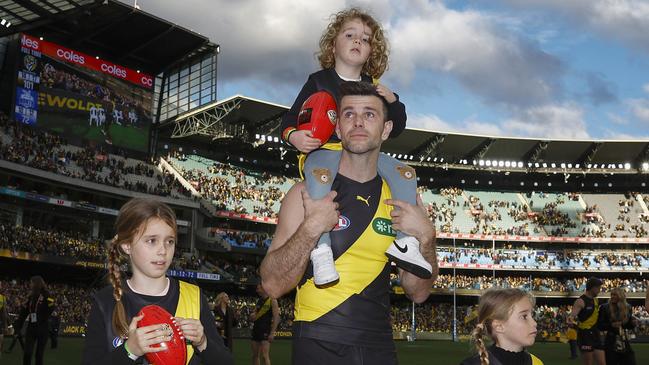 Trent Cotchin leaving the field for one last time. Picture: Daniel Pockett