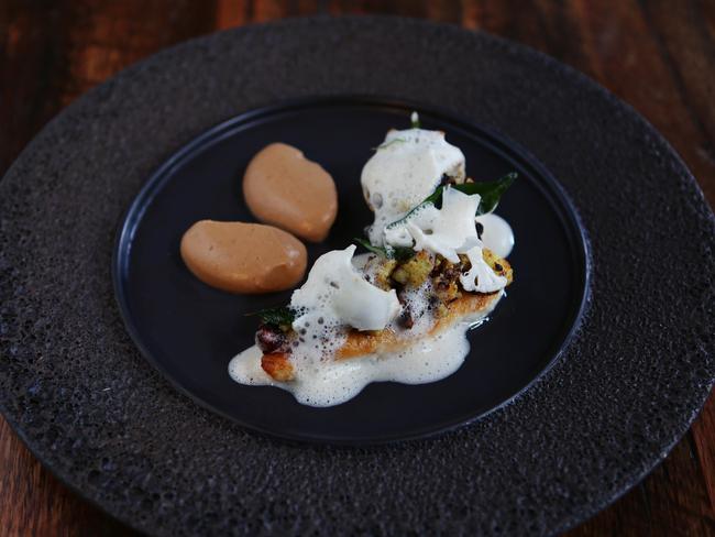 John Dory, cauliflower, smoked almond, vadovan. Picture Rebecca Michael.