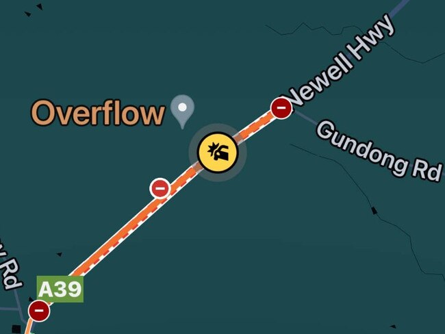 The Newell Highway was temporarily closed on Sunday following at Gundong Road in Tomingley. Picture: Google Maps