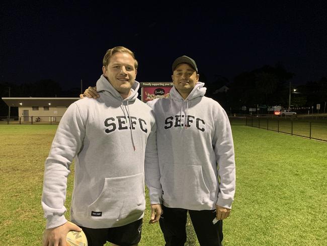 George Burgess and John Sutton reunite at the South Eastern Seagulls in the Souths Juniors competition. Picture: Sean Teuma