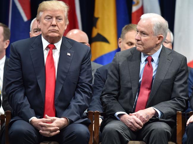 US President Donald Trump (L) sits with Attorney-General Jeff Sessions. Picture: AFP