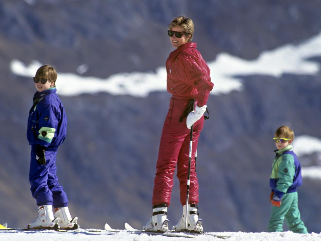 Diana with her sons Prince William and Prince Harry in Lech, Austria. Picture: Julian Parker/UK Press via Getty Images.