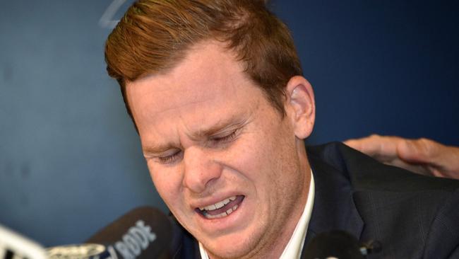 Steve Smith told school kids “it’s okay to show emotion”. The Barmy Army might disagree. Picture: Peter Parks/AFP