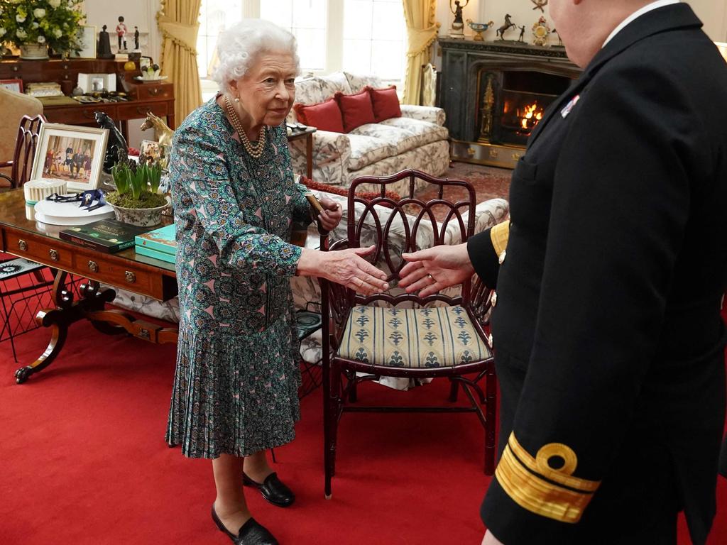 Her Majesty pictured with a walking stick in February. Picture: Steve Parsons/AFP