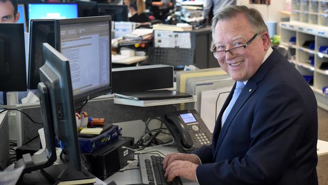 Hitchener working in the newsroom. Picture: Tony Gough