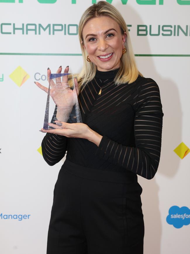 MELBOURNE, AUSTRALIA – MAY 28 2024 Elysia Krstevski from MEKE BABY – Winner: “Most Innovative Product” Award at the CommBank Young Hero Awards held at the Langham Hotel in Melbourne. Picture: Brendan Beckett