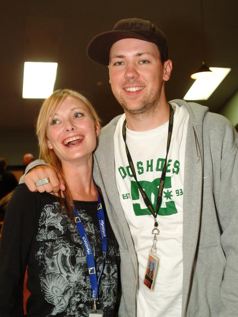 Matt Lambert of the Hilltop Hoods with Carlie Pisters at a Big Day Out after party at Sugar, Feb 2006.