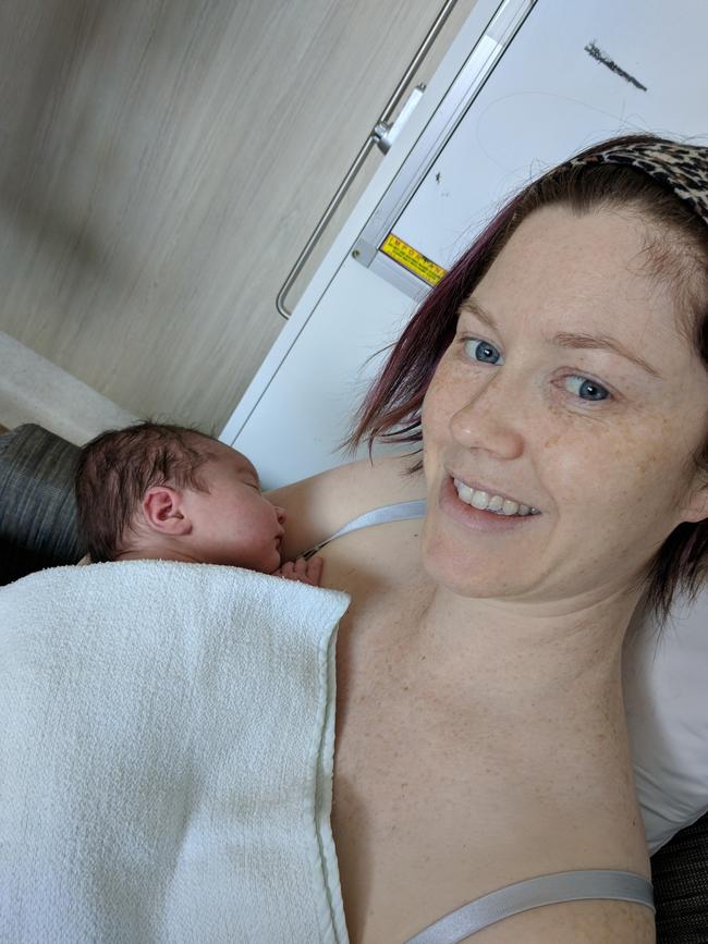 Dana Cross with her newborn Juniper in 2018. The traumatic birth caused a fistula.