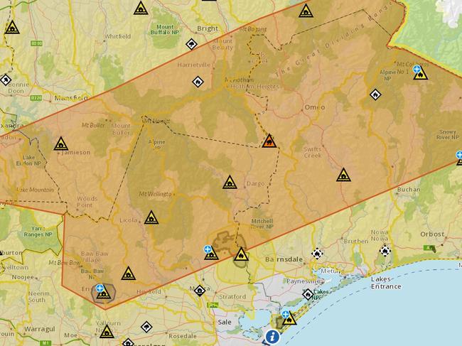 A severe weather warning is now in place for much of eastern Victoria. Picture: VicEmergency