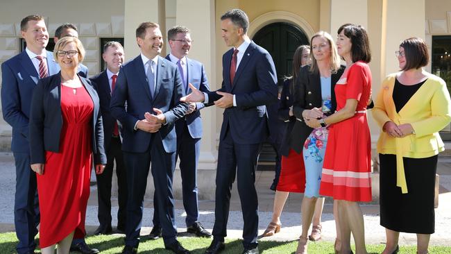 New Premier Peter Malinauskas with his new Cabinet. Picture: Dean Martin