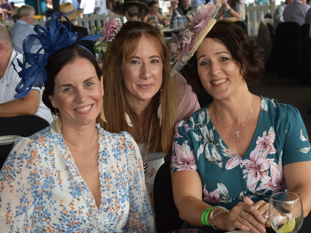 Alina Berry, Rebecca Campbell and Anita Grice at The Archer race meeting at Callaghan Park, Rockhampton, on May 7, 2022.