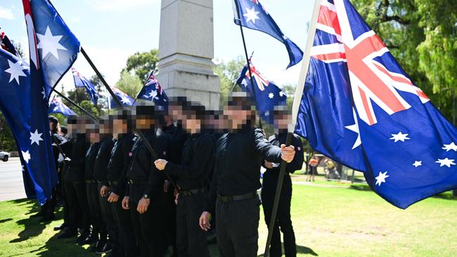 National Socialist Network disrupt Australia Day in Adelaide on January 26, 2025. Picture: Tracey Nearmy/Getty Images