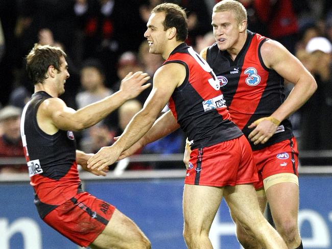 Adam Ramanauskas celebrates with teammates after scoring a goal in his return game.