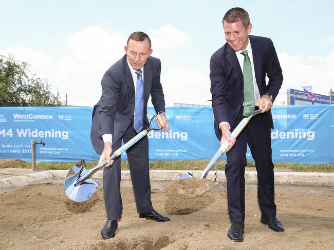 Tony Abbott and Mike Baird announce construction of the Westconnex. Picture: Justin Lloyd