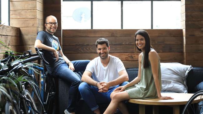 Canva co-founders Cameron Adams, Cliff Obrecht and Melanie Perkins. Source: Supplied